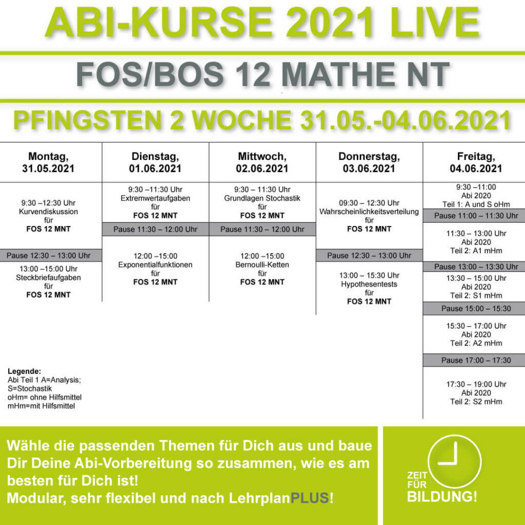 Stundenplan FOS LIVE-KURSE 12 Klasse Mathematik Nichttechnik