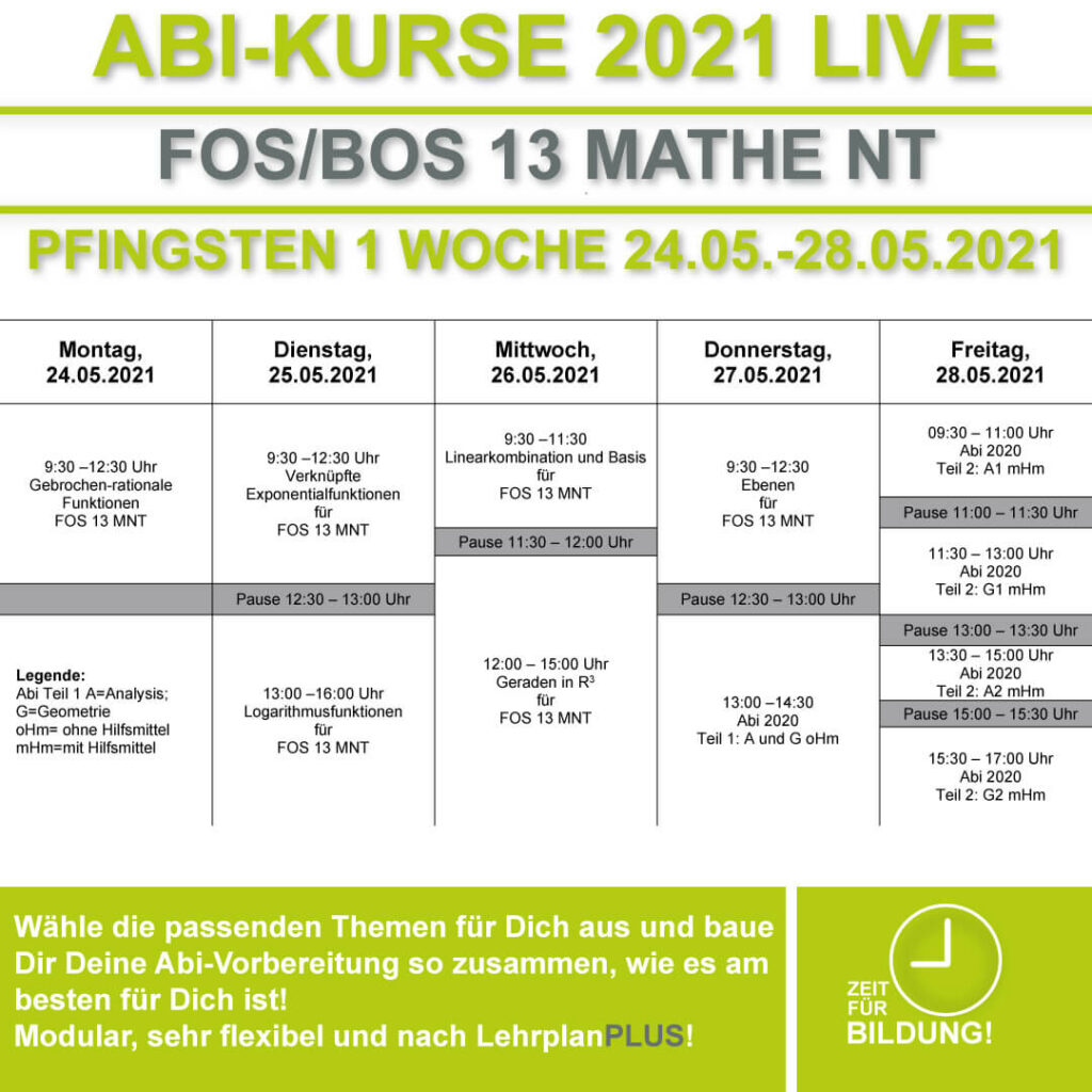 Stundenplan FOS LIVE-KURSE 13 Klasse Mathematik Nichttechnik