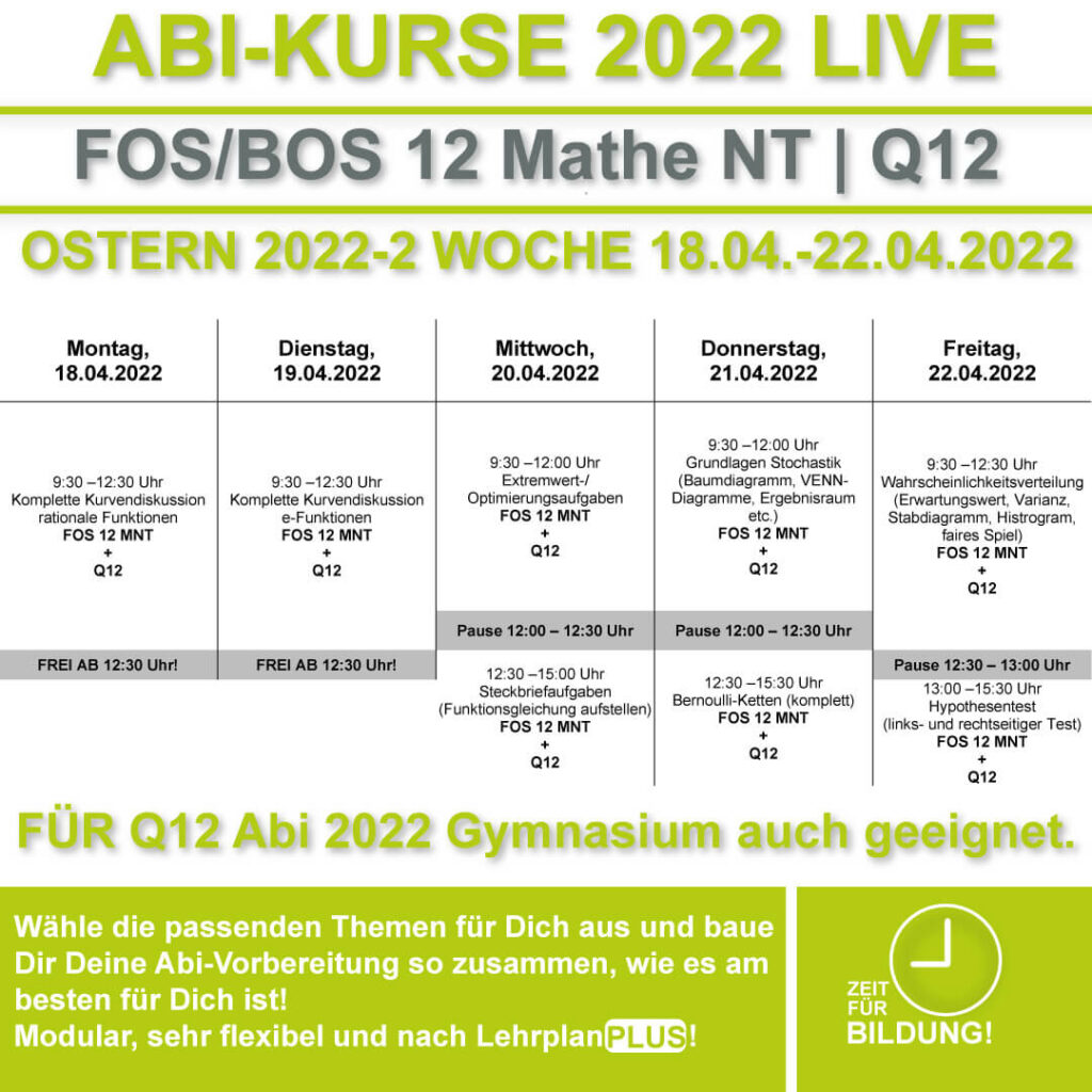 Stundenplan FOS LIVE-KURSE 12 Klasse Mathemaitk Nichttechnik