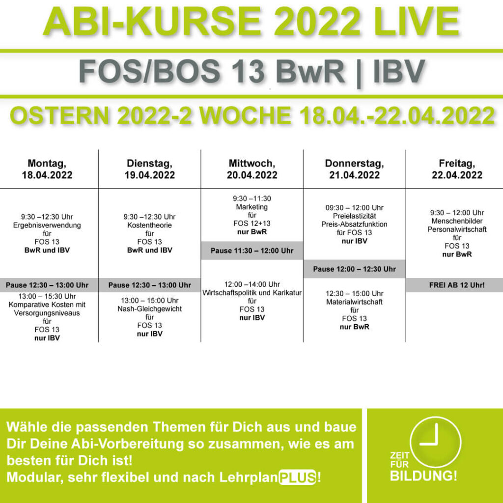 Stundenplan FOS LIVE-KURSE 13 Klasse Bwr | IBV