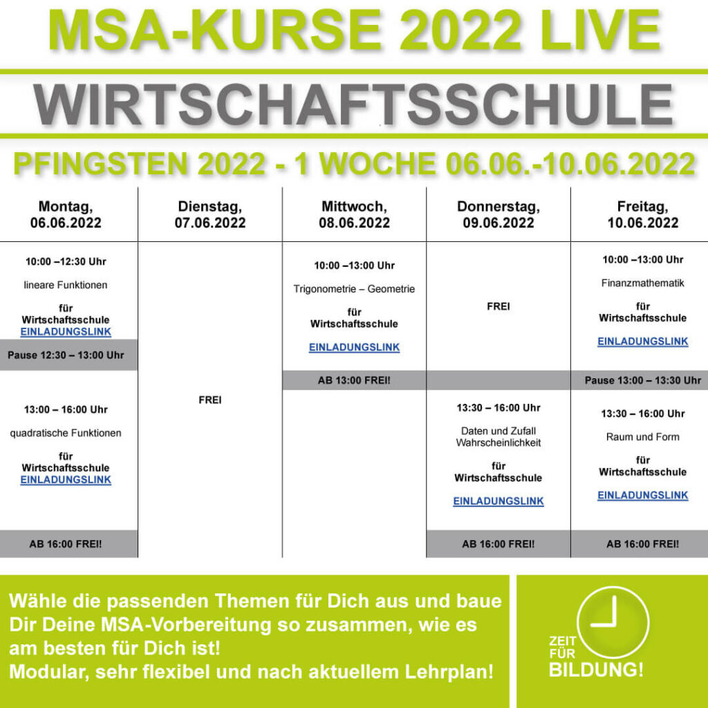 Stundenplan 1 Woche Pfingsten Prüfungsvorbereitung Wirtschaftsschule 2022