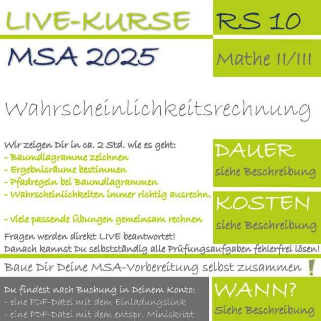 MSA 2025 Realschule Wahrscheinlichkeitsrechnung