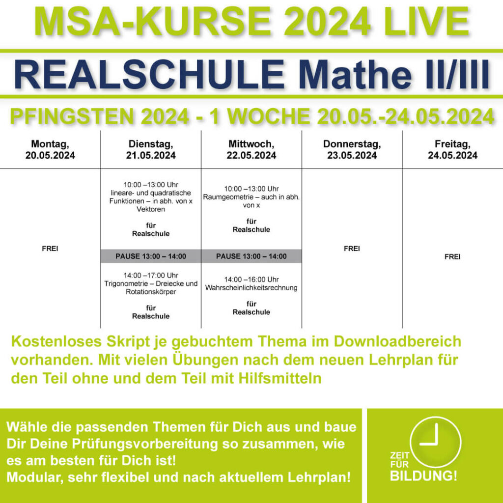 Stundenplan MSA 2024 Realschule