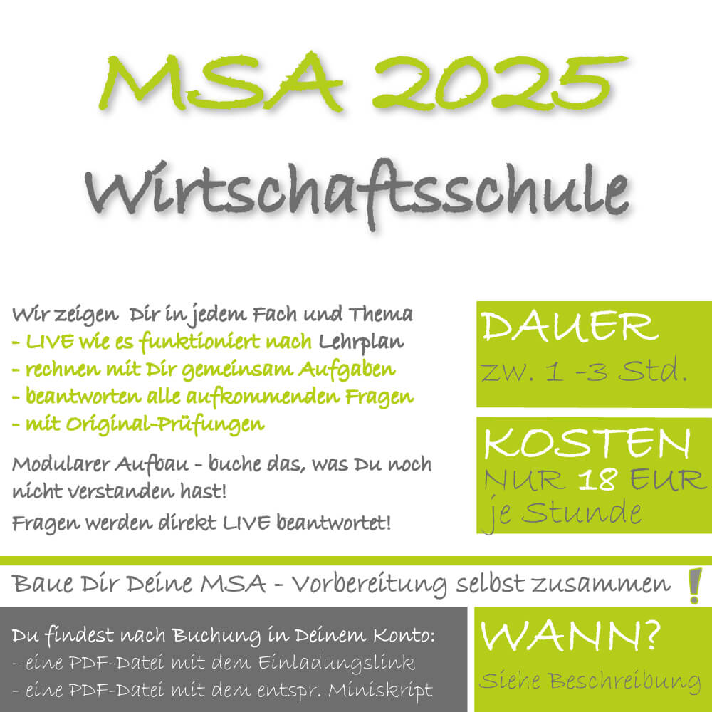 Vorbereitung MSA 2025 Wirtschaftsschule Bayern