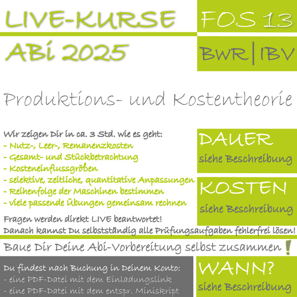 FOS 13 BwR | IBV LIVE-EVENT Produktions- und Kostentheorie lern.de GoDigital