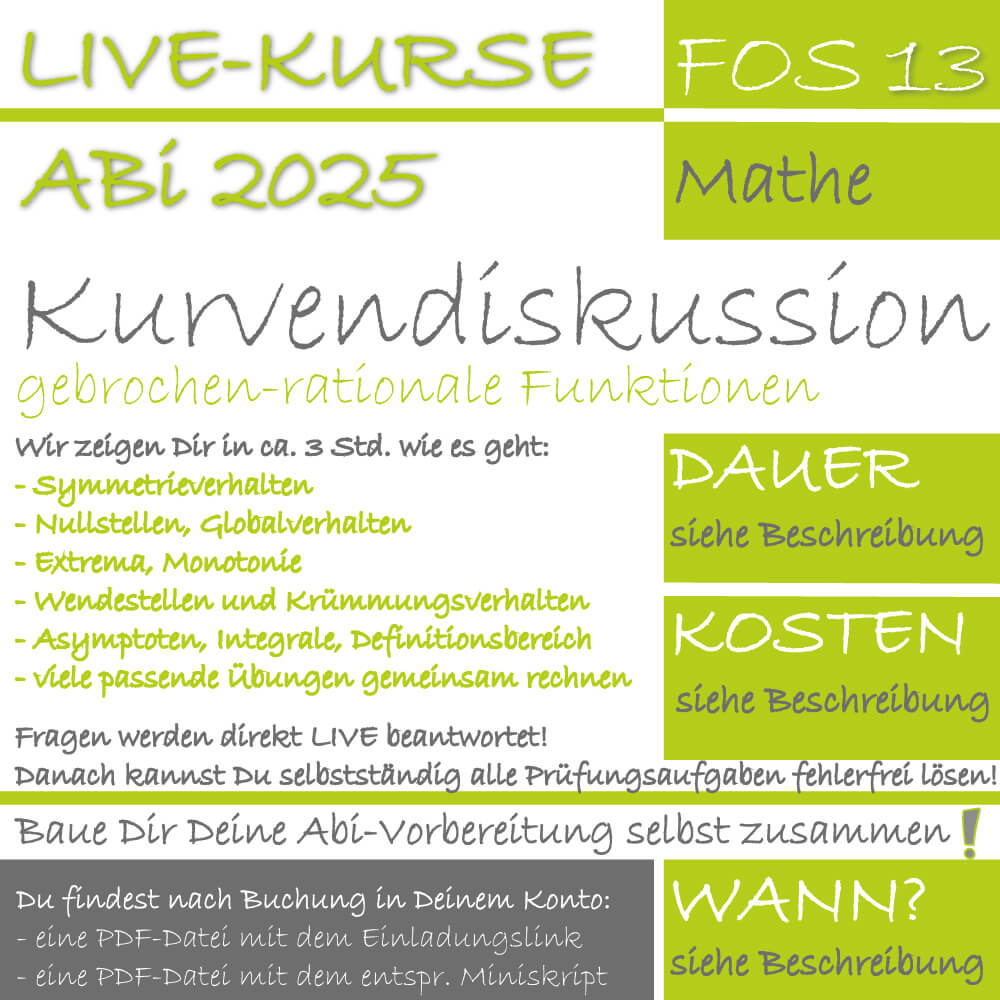 Abitur-Vorbereitung 2025 Kurvendiskussion gebrochen-rationaler Funktionen